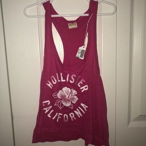 xs pink and white hollister cropped graphic tank
